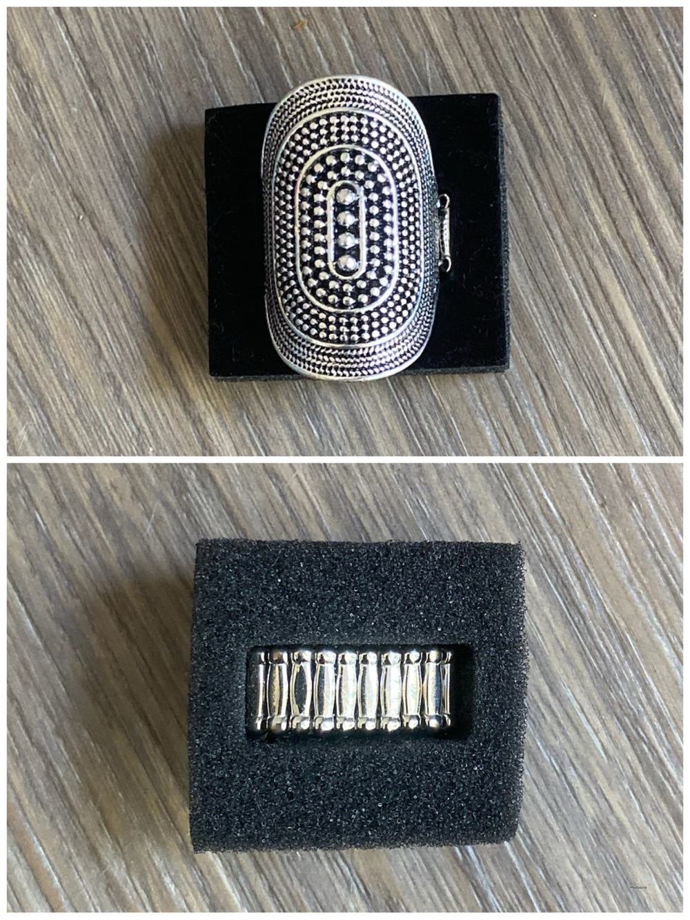 Silver-Tone Statement Ring - Oval Beaded Design